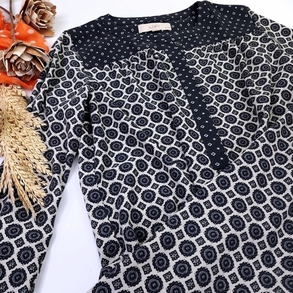 Loft Charcoal Cream Dress  Small Petite - Picture 10 of 13